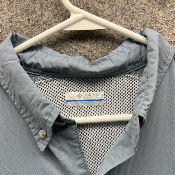 Columbia Shirt Men Large Gray Button Down PFG Fishing Omni Outdoors Vented Nylon - Picture 11 of 12